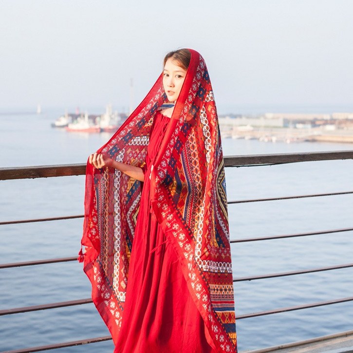 보헤미안 에스닉 면마 래쉬가드 비치 스카프 빅 숄 망토 담요  SH770