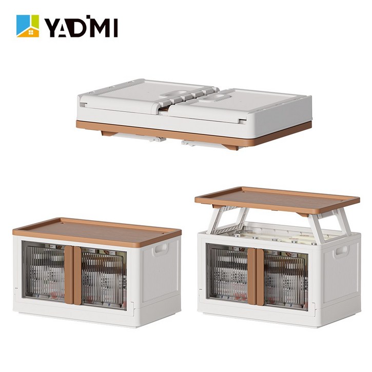 YADIMI 자동차용 캠핑 접이식 수납 상자 및 테이블 2in1 다용도 대용량 휴대용 이동용 바퀴 달린 수납 정리장 95L, 갈색, 1개, 1단