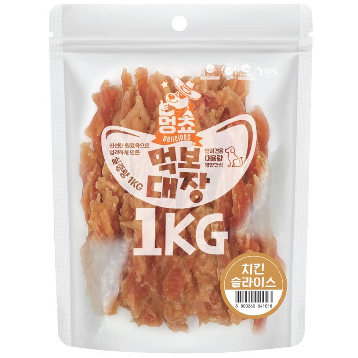 멍쵸 먹보대장, 1kg 대용량 강아지간식, 1개, 1kg, 먹보대장 치킨슬라이스