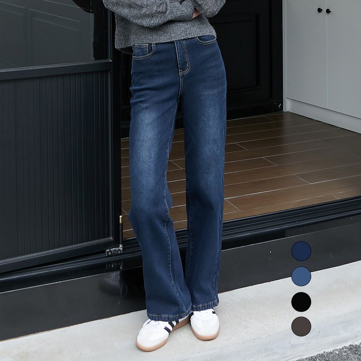 엘블로썸 여성 겨울 기모 히든밴드 스판좋은 와이드 청바지