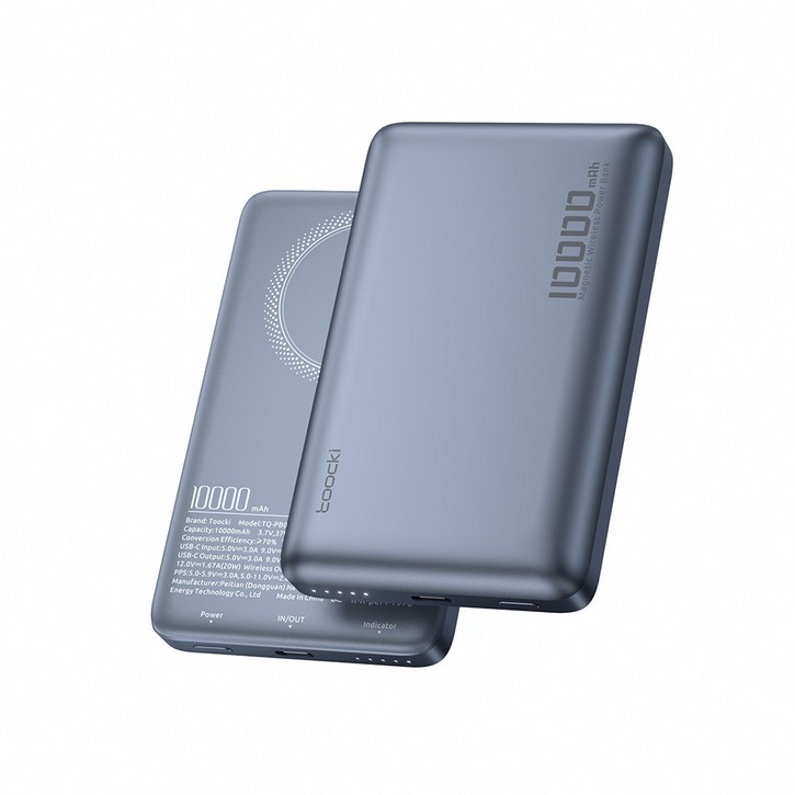 Toocki 툭키 대용량 맥세이프 마그네틱 무선 초고속 보조배터리 10000mAh, 불루