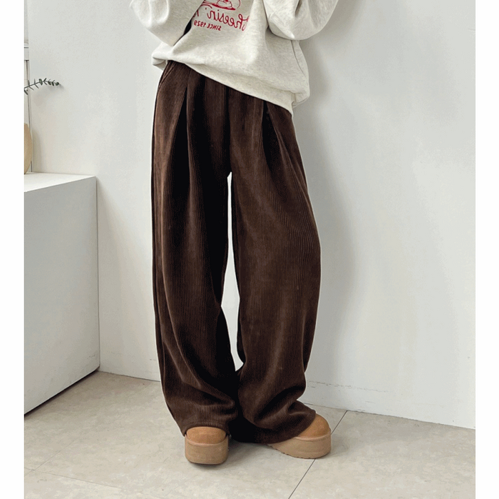당일출고 윈터 와이드 힙 골덴 코듀로이 핀턱 밴딩 도톰 겨울 롱 팬츠 6color