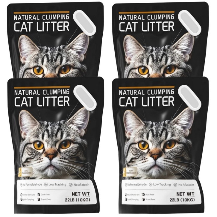 MEOW캣리터 고양이모래 먼지없는 천연 소디움 벤토나이트모래, 무향, 4개, 10kg MEOW캣리터 고양이모래 먼지없는 천연 소디움 벤토나이트모래, 무향, 4개, 10kg