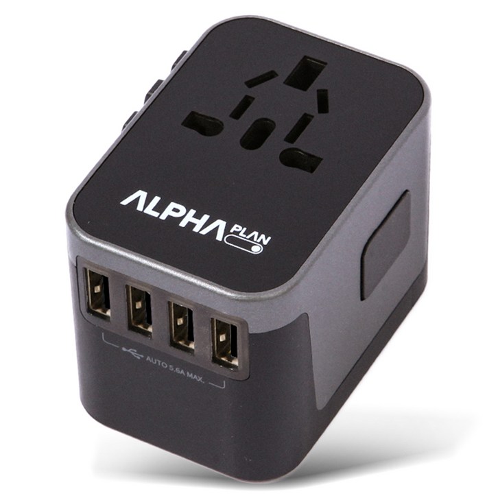 알파플랜 USB 4포트 C타입 1포트 올인원 해외 여행용 멀티 어댑터 블랙 그레이 JY305B