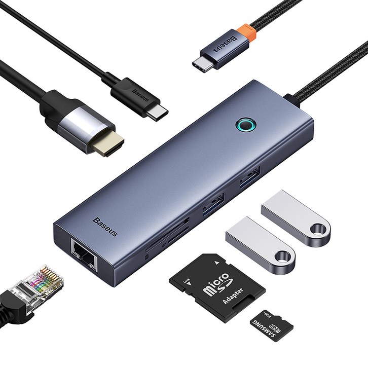 베이스어스 7in1 C타입 PD 100W HDMI 4K 스마트 미러링 원터치스크린 멀티허브 BSOH112