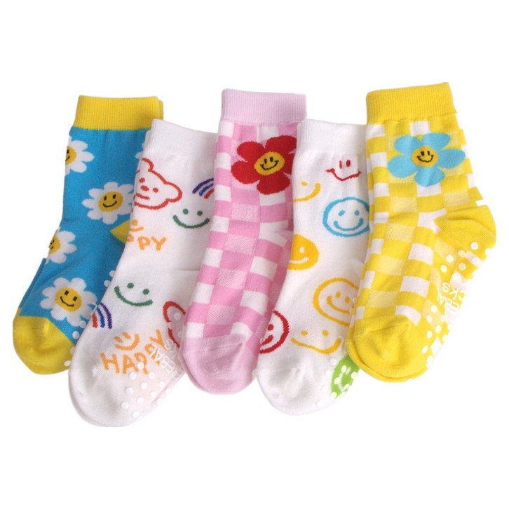 설레발 유아용 데이지체크 중목 양말 5족 세트