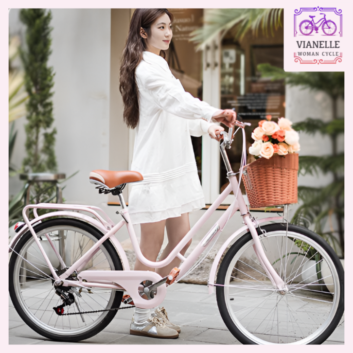비아넬 튼튼한 여성자전거 24인치 자전거 바구니 출퇴근 클래식 여성용 여자 성인용, 1개, 170cm, 베이지