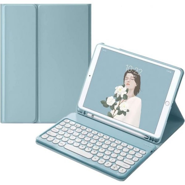 갤럭시 탭 A8 10.5 2022 모델 SMX200X205X207용 키보드 케이스 슬림 가죽 폴리오 커버와 S펜 홀더 포함 자석 무선 분리형 원형 키핑크