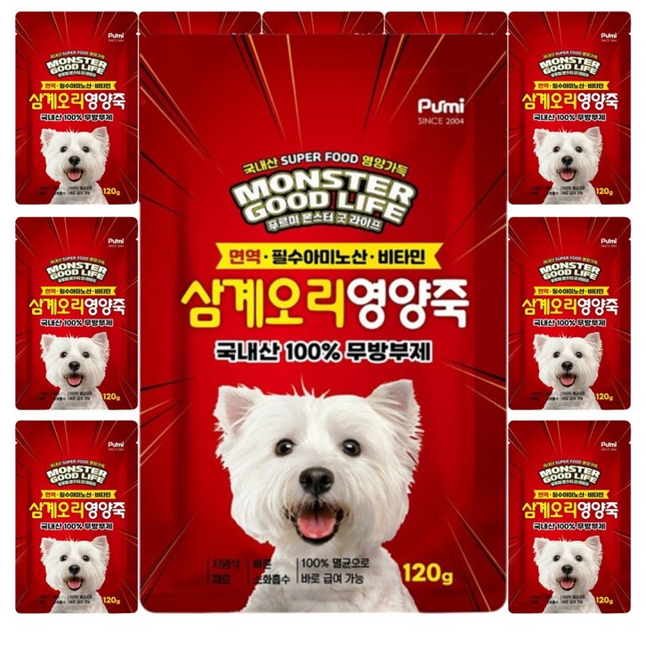 푸르미 국내산 강아지 삼계 영양죽, 삼계 오리죽, 120g, 12개