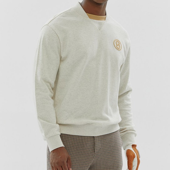 세인트나인 남성 레터링 자수 맨투맨 OATMEAL