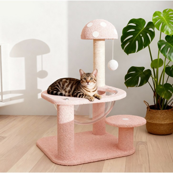 소형 고양이 캣타워 버섯 형태 안락 공간 스크래쳐