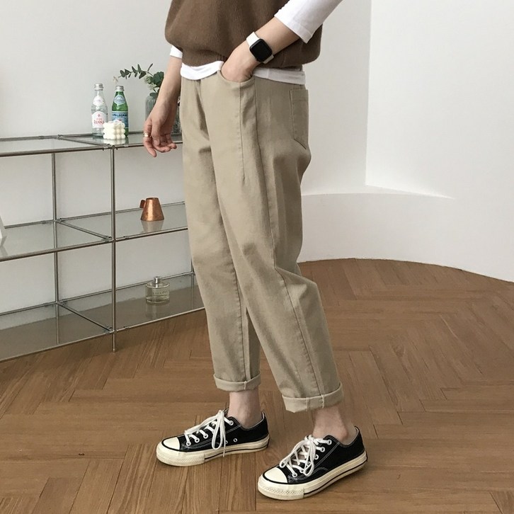 럭키제이 면 끈 배기 바지 스판 밴딩 편안한 팬츠 여성용