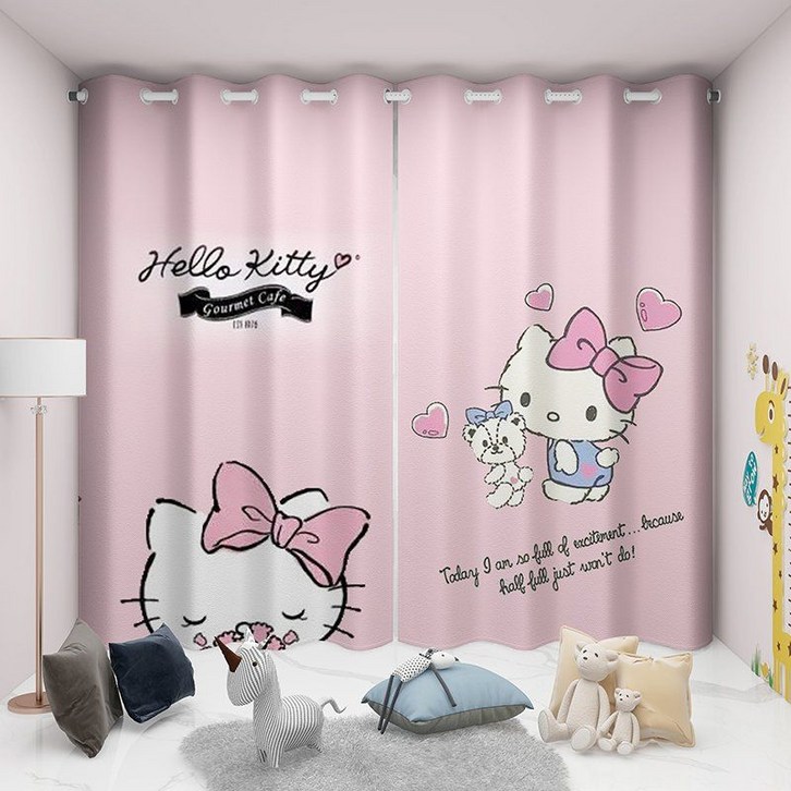 아이방 커튼 여아방 핑크 키티 가리개 커텐 거실 작은방