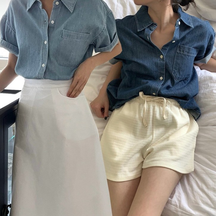 드온도 데님반팔셔츠 여성 청남방 (연청 진청)