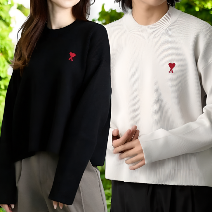 아미 체인스티치 하트 로고 니트 긴팔티셔츠 남녀공용