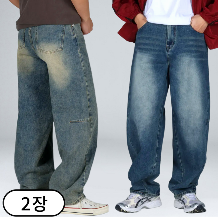 11 남녀공용 커브드 포인트 라인 빅사이즈 벌룬 청바지 66862