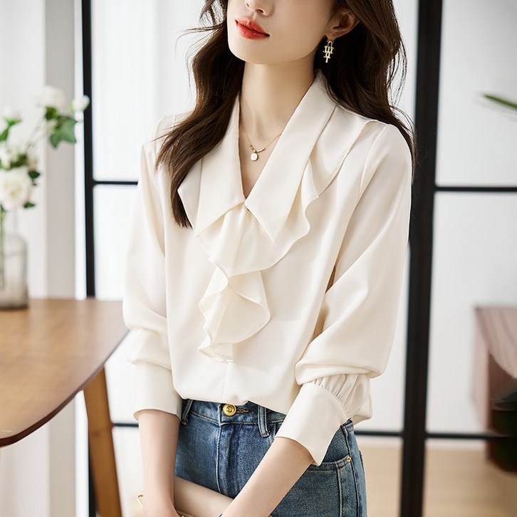 스타일닥터 여성 쉬폰 블라우스 정장 오피스룩 여자 긴팔 셔츠 데이트 하객룩 회의복