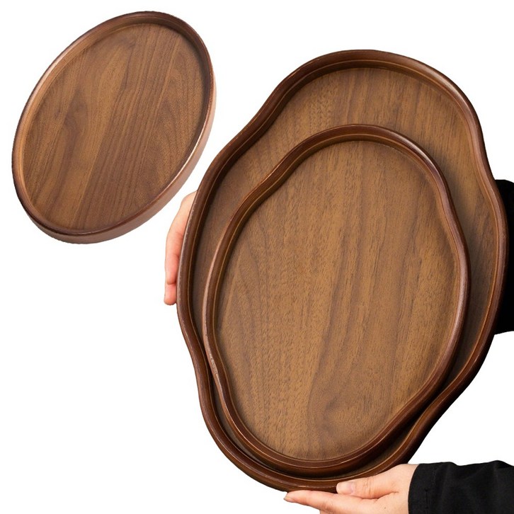 NUTRIVIO 나무트레이 호두원목 불규칙 대나무쟁반 액세서리쟁반 과일 카페트레이 혼밥 1인 우드트레이
