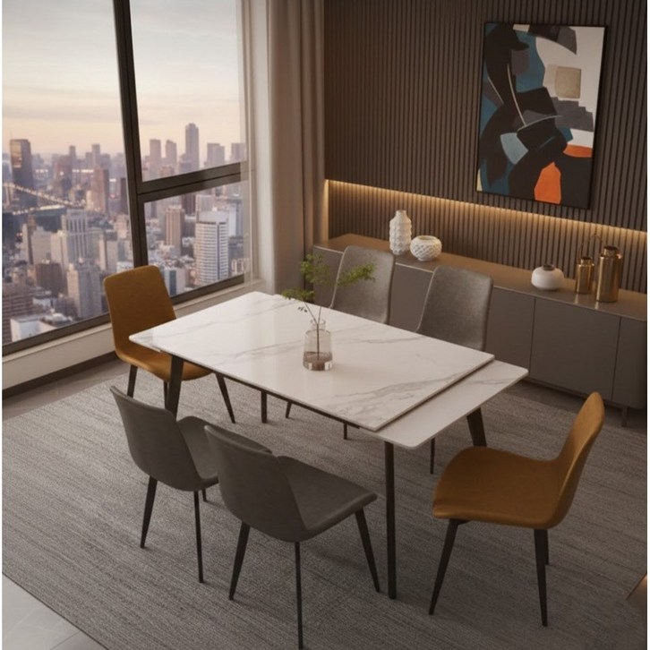 모아셀로 세라믹 확장형 식탁 접이식 6인용 4인용 의자 세트 테이블 공간활용 다이닝