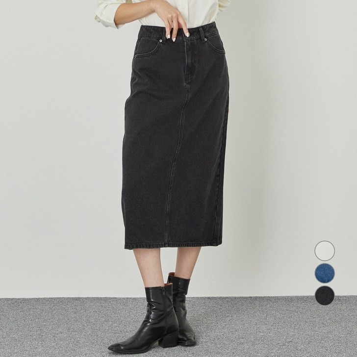 Afinar 백슬릿 롱 데님 스커트
