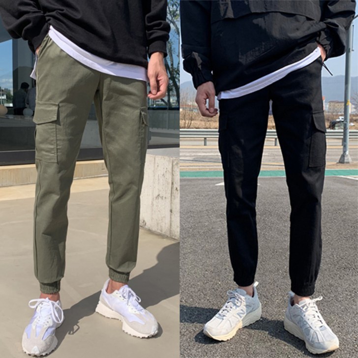 11두장 묶음 남성용 치노 카고 조거 팬츠 밴딩 빅사이즈 건빵 면 바지 봄 가을 코디