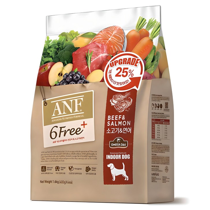 ANF 전연령 식스프리 플러스 인도어 독 건식사료, 소연어, 1.6kg, 1개