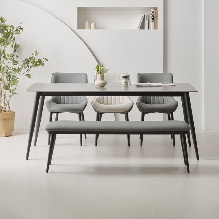 라로퍼니처 캐슬 1800 포세린 통 세라믹 6인 식탁 세트