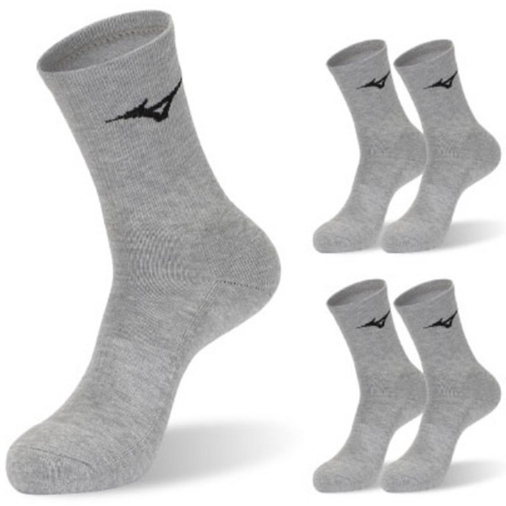 미즈노 컴피트 더블 쿠션 크루 스포츠 양말, 그레이, 5개