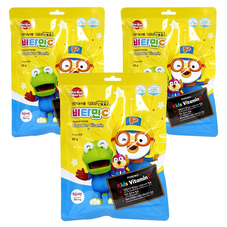 베베모린 뽀롱뽀롱 뽀로로 복숭아맛 비타민C, 50정, 3개