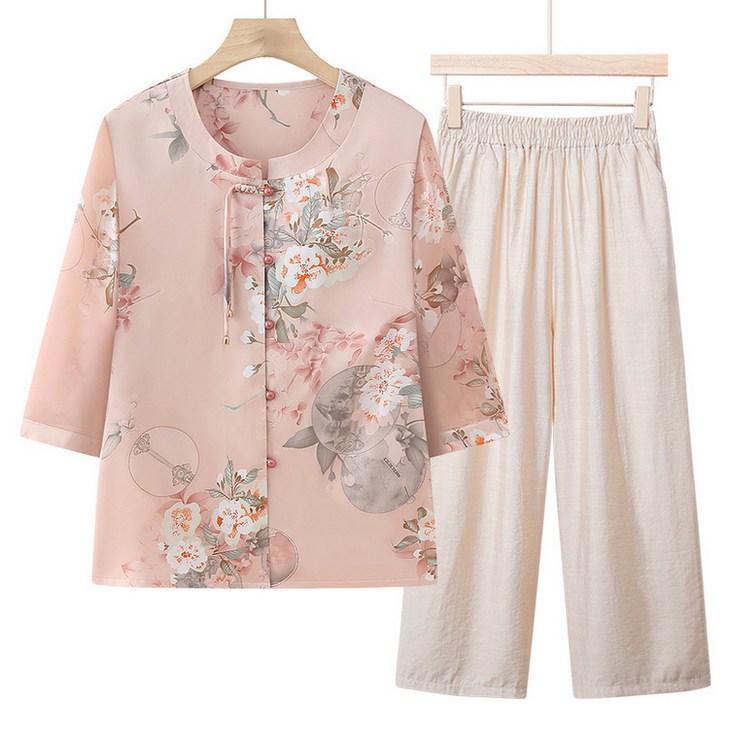 50대 60대 마마복 셔츠바지 세트 7부소매 시원한 빅사이즈 할머니옷 중년여성옷 비보뉴