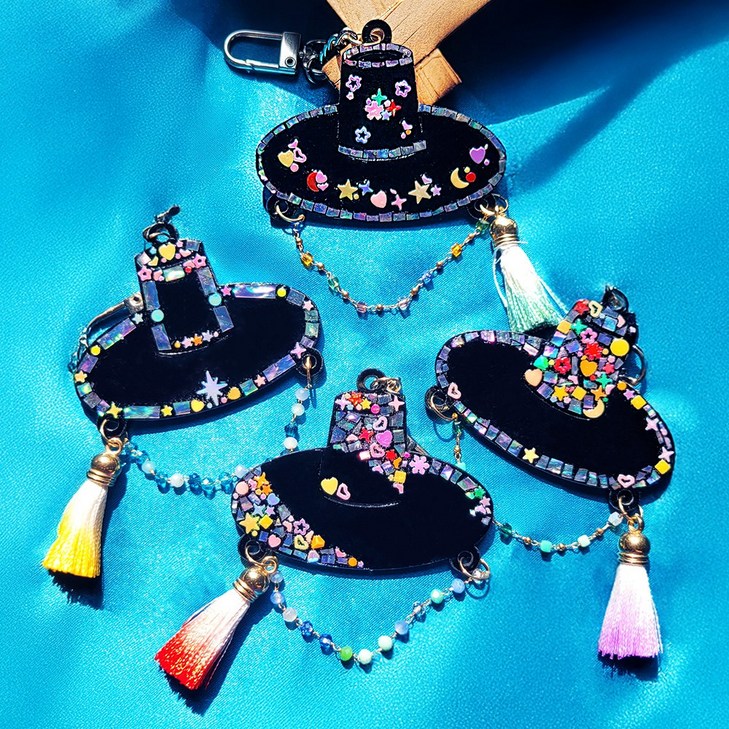 자개공예 나전칠기 DIY 전통 우리나라 갓 모양 키링 만들기 키트  외국인선물 한국기념품 자개공방 악세사리 가방고리, 1개, 02