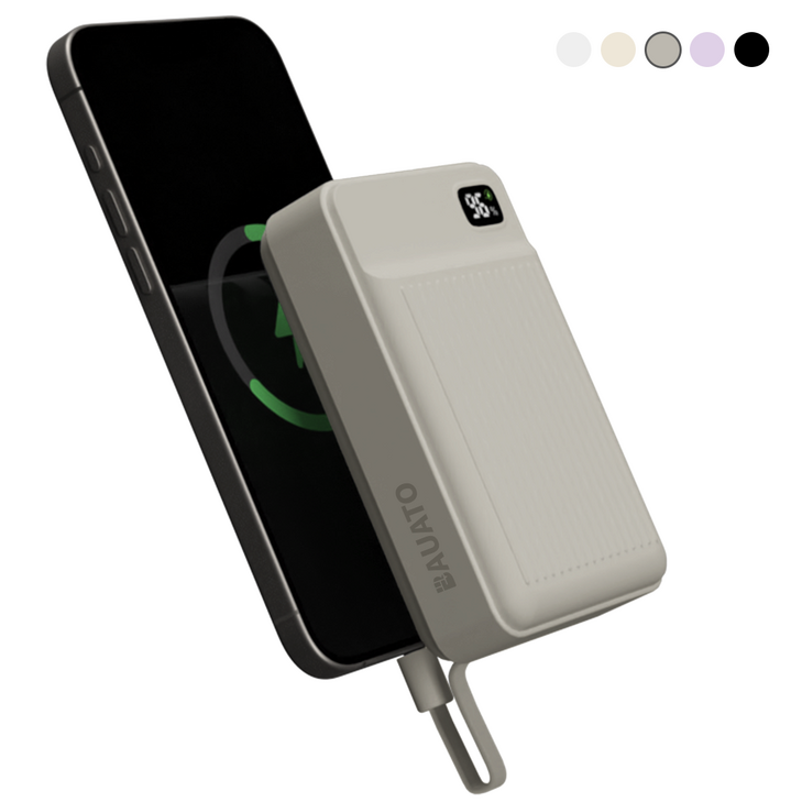 바우아토 PD 22.5W 고속 입출력 케이블 일체형 미니 대용량 보조배터리 20000mah, 단일상품, 멜란지그레이