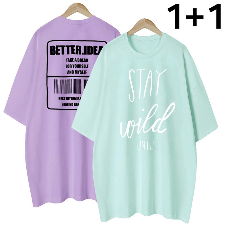 엠제이스타 1+1 여성 언틸 아이디어 여름 반팔 루즈핏 롱 프린팅 티셔츠 2P
