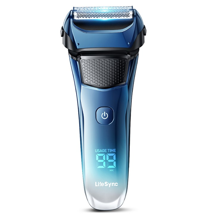LifeSync 남자 전기면도기 3중날 일자형 헤드 건식 습식 면도 C타입 팝업트리머, 블루, FK375 LifeSync 남자 전기면도기 3중날 일자형 헤드 건식 습식 면도 C타입 팝업트리머, 블루, FK375