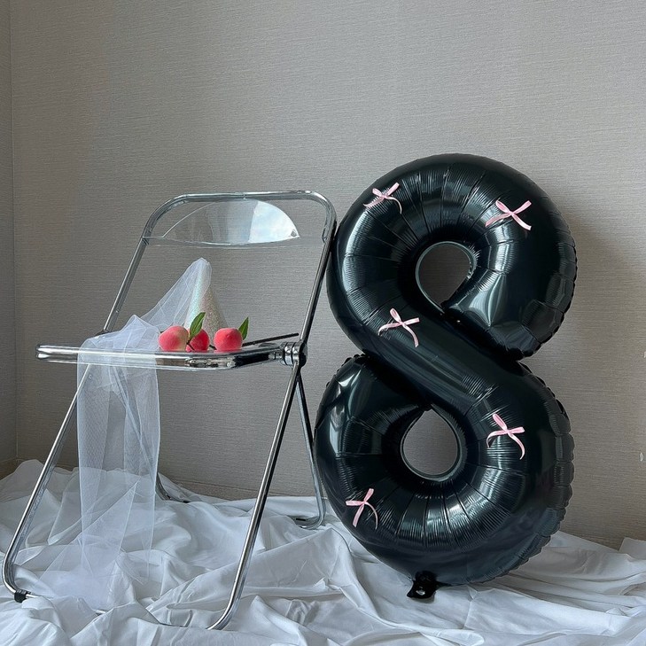 숫자풍선 생일풍선 대형 리본 생일파티용품 이벤트, 블랙핑크리본 숫자풍선 생일풍선 대형 리본 생일파티용품 이벤트, 블랙핑크리본