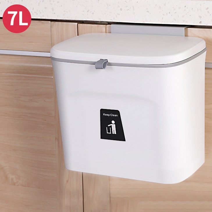 슬라이드 싱크대 냄새차단 휴지통 다용도 7L 음식물 부착쓰레기통, 7L화.이.트