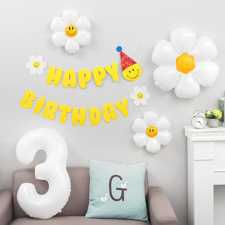 파티팡 생일파티 장식세트 해피벌스데이 화이트 데이지 손펌프증정 장식방법동봉 숫자풍선 파티팡 생일파티 장식세트 해피벌스데이 화이트 데이지 손펌프증정 장식방법동봉 숫자풍선
