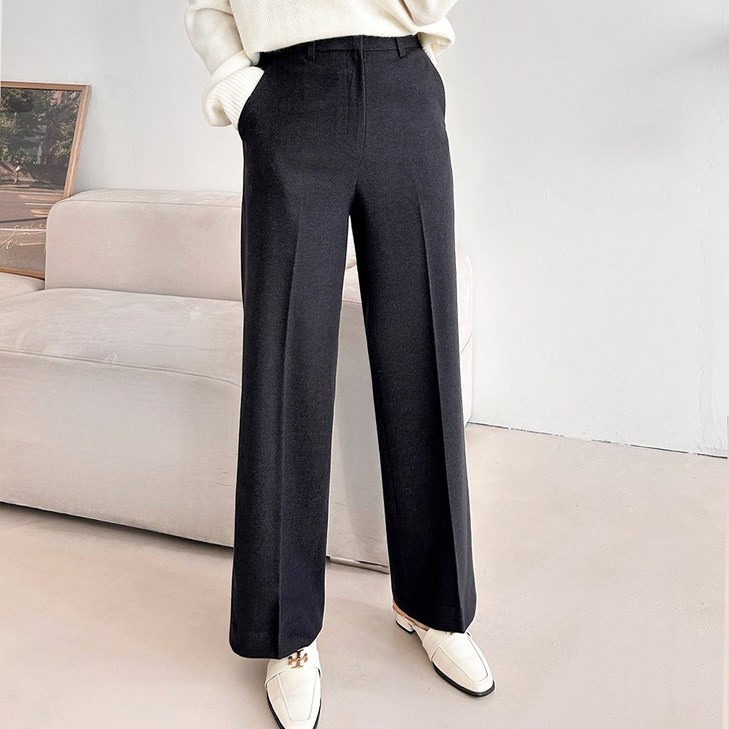 디아웃핏 여성 울 기모 밴딩 슬랙스 스판 바지 팬츠 일자 세미 와이드 부츠컷