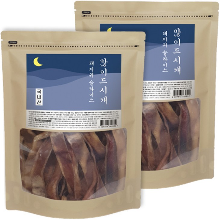 많이드시개 강아지 대용량 수제간식, 돼지귀 슬라이스, 300g, 2개 많이드시개 강아지 대용량 수제간식, 돼지귀 슬라이스, 300g, 2개