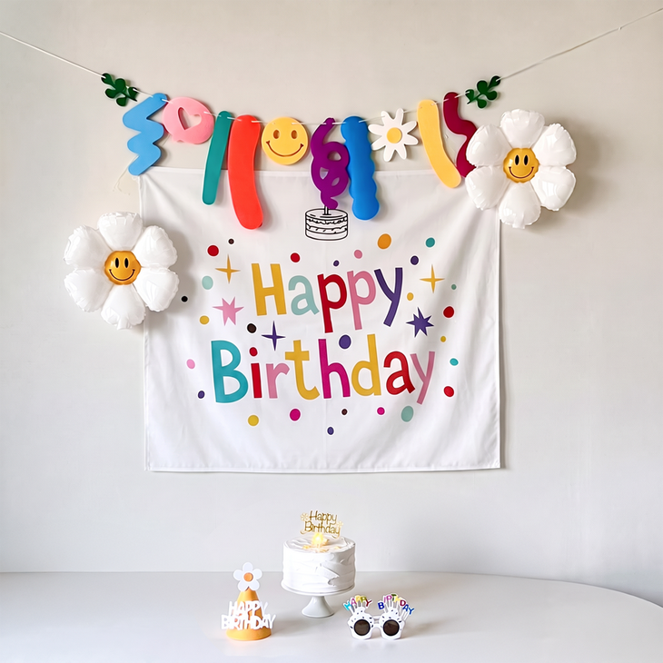 연지마켓 생일 현수막 데이지 풍선 파티 용품 세트