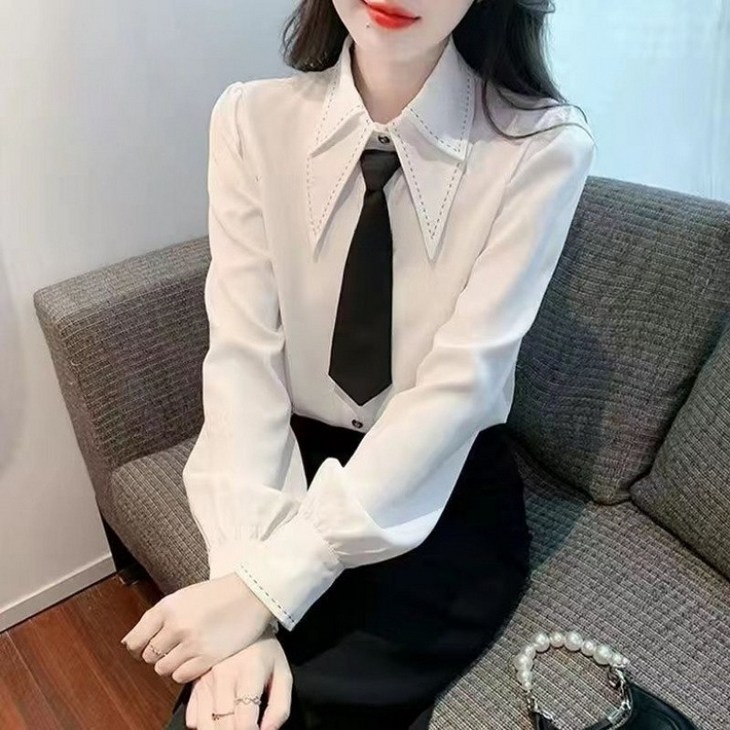 해피유통 여성 가을겨울 패셔너블 셔츠 정교한 롱슬리브 카라 디자인