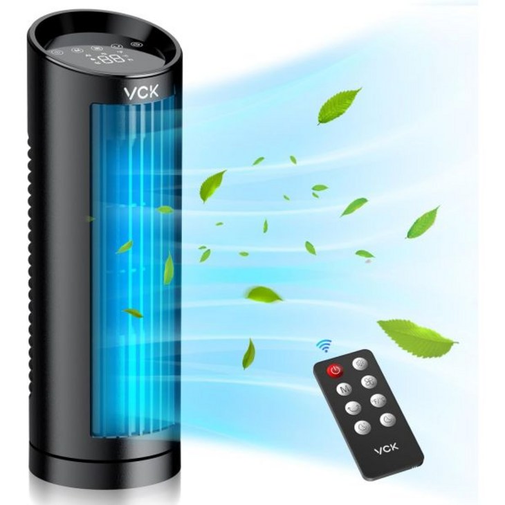 VCK 개인 테이블 팬 타워 진동 터치가 있는 LED 디스플레이 13인치 리모컨 소형 책상 스탠딩 블레이드리스 3단 속도 12시간 타이머 홈 오피스 데스크톱 침실용 4가지 모드