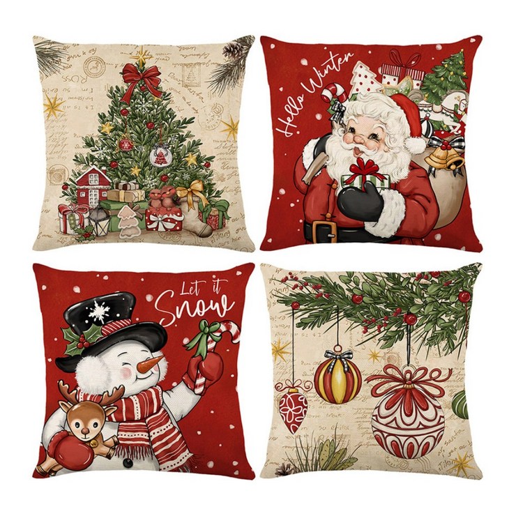 4종세트포근한 크리스마스 쿠션커버 북유럽 인테리어 쿠션 방석커버 거실 소파 홈데코 선물용