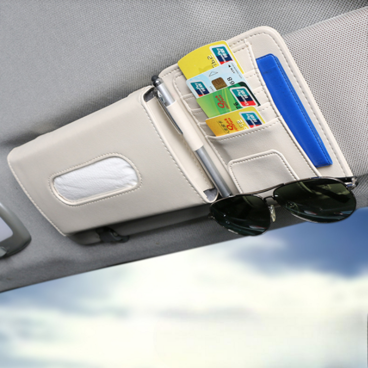 한비몰 공간절약 선바이저 휴지케이스 카드포켓, 베이지, 1세트
