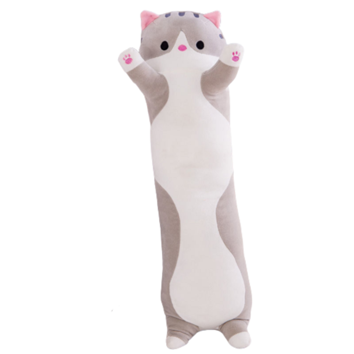 Haengbuk 고양이 바디필로우 인형 귀여운 베개 캐릭터 롱쿠션 생일 선물, 그레이