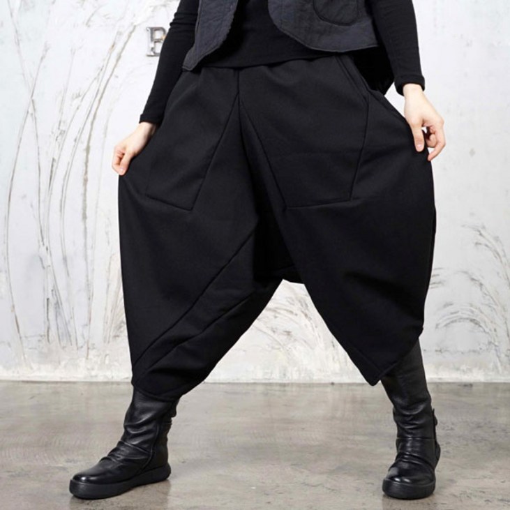 블랙 융털기모 더블유절개 인도바지 50대엄마옷 똥싼바지