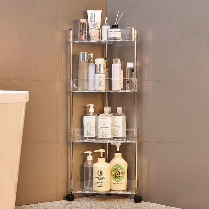 심플센스 코너 이동식 욕실선반 다용도 모서리 투명 물빠짐 비치형, 1개, 단일색상