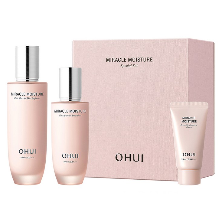 오휘 미라클 모이스처 핑크 베리어 스킨 150ml 에멀전 100ml 크림 25ml, 1세트