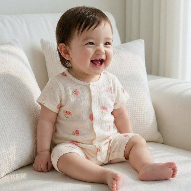 베베니즈 신생아용 쿨거즈 패턴 반팔우주복