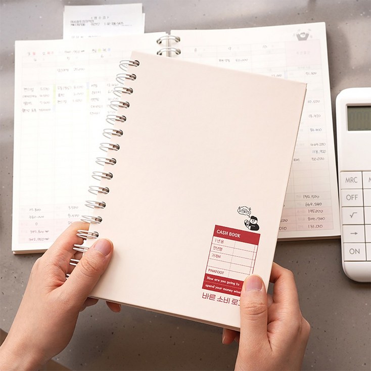 소비노트 만년가계부 다이어리 스프링 제본 금전출납부 캐시북 용돈기입장, 1개, 레드